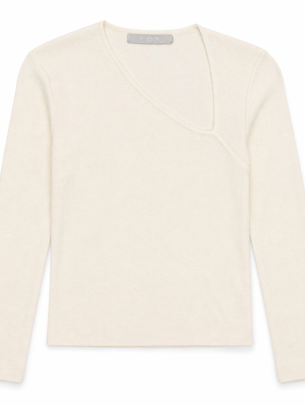 One Grey Day Women's Cream Asymmetric V-Neck Long Sleeve Tee